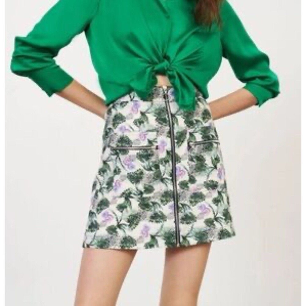 Maje Paris Jizer Floral Print Mini Skirt Size‎ 36 US 4 Linen Blend Zip Pockets